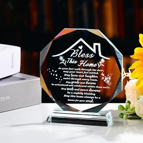 House Warming Gifts New Home Crystal Decor Plaque Housewarming Gift Keepsakes for New Homes for Couple Women Men Friends Bless this Houses Warming Gifts New Apartment - style: 12cm BJXK Housewarming