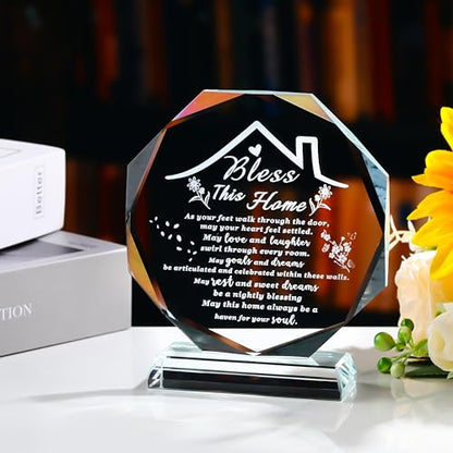 House Warming Gifts New Home Crystal Decor Plaque Housewarming Gift Keepsakes for New Homes for Couple Women Men Friends Bless this Houses Warming Gifts New Apartment - style: 12cm BJXK Housewarming