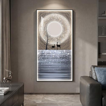 Large Framed LED Moon Wall Art for Hallway, Modern Vertical 30x60 Inch - color: Moonlight wall art