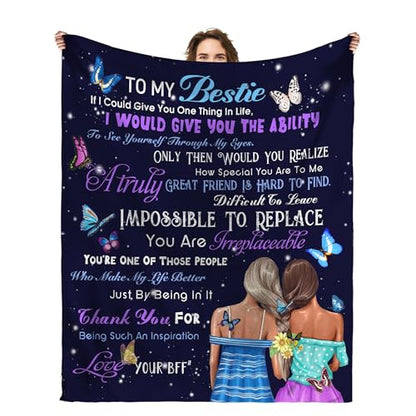 to My Bestie Throw Blanket, Heartfelt Friendship Message, Soft Flannel Blanket, Birthday, Mother's Day, Christmas & Friendship Day 50x60 Inch - color: Friend-2