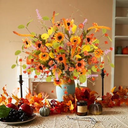 8PCS Artificial Fall Flowers, Fake Sunflower for Cemetery, Orange, 23in - color: Orange-8pcs