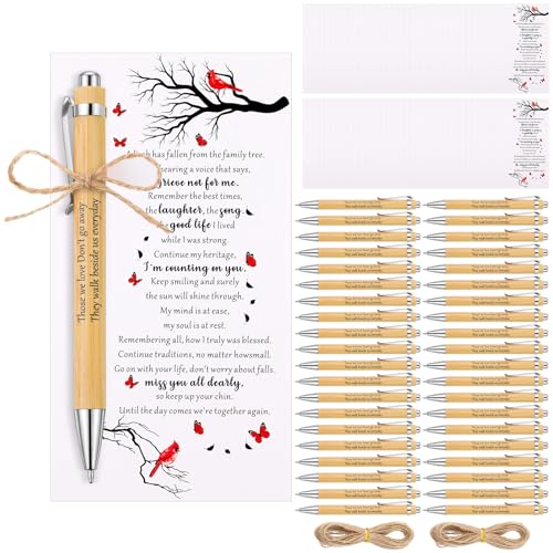 100 Set Memorial Funeral Favors Include Cardinal Prayer Cards and Bamboo Ballpoint Pens Funeral Pocket Token for Guest Sympathy Remembrance Gifts for Loss of Loved One