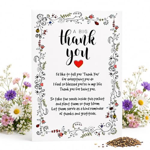 Thank You Seed Packets | 20 Pre-Filled Wildflower Seed Favors for Guests | Party Favors for Wedding Bridal Shower Baby Shower Celebration of Life Memorial Birthday Baptism | Seed Paper Thank You Cards