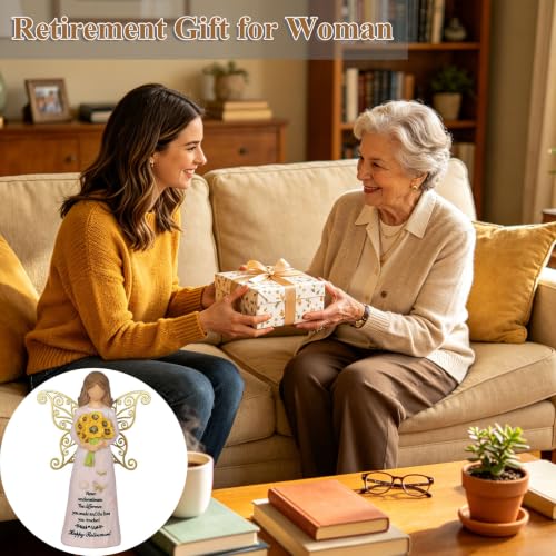 Retirement Gifts for Women- 5.5" Angle Figurine with Gold Butterfly Wings | Happy Retirement Gift for Woman Coworker Teacher Nurses Friend, Resin Hand-Painted Angle Statue Home Decor - style: Retirement