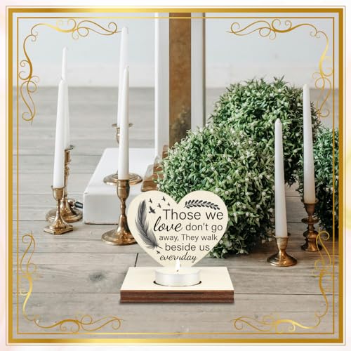 Memorial Tealight Candle Holder with “Those We Love Don’t Go Away” Verse, Heart-Shaped Remembrance Plaque, Sympathy Bereavement Gift, LMM6 - color: Those We Love Don’t Go Away