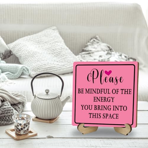 Pink Office Supplies Wooden Pink Desk Sign, 5x5 Inches - color: Mindful Energy