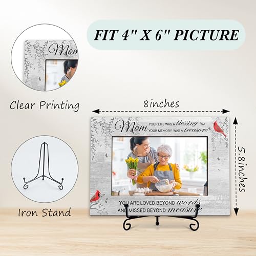 Mom Memorial Photo Frame Gifts, Your Life Was A Blessing Themed Remembrance Frames, Cardinal Sympathy Wooden Picture Frame With Stand, Bereavement Condolence Gifts For Loss Of Mother -46