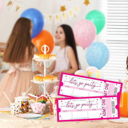 Let's Go Party Birthday Invitation -20 Pink Theme Double-Sided Fill In Style VIP Ticket Invites With 20 Envelopes For Girls -Party Favor & Supplies (3 X 8 In) -A11 - color: Pink polka dots A