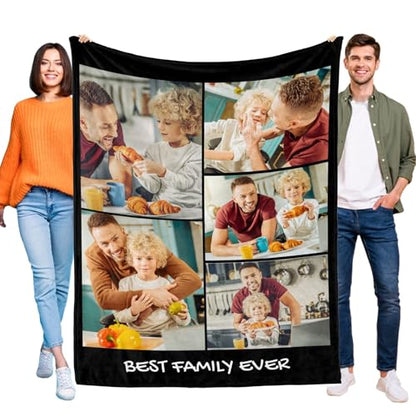 D-Story Custom Blanket with Photos Text Personalized Blankets and Throws Customized Fleece Picture Blanket for Adult Kid Funny Birthday Gifts for Family Couple Wife Husband 5 Photos - color: B2-5 Photos