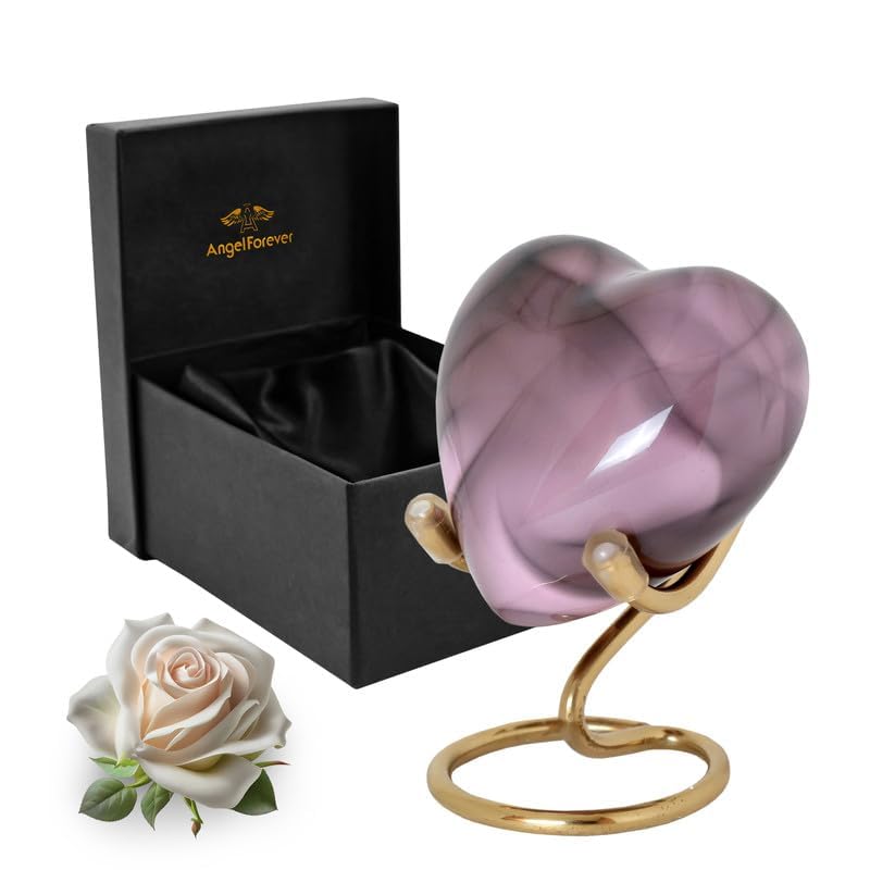 Heart Urn with Stand & Box Keepsake Urn for Human Ashes Mini Cremation Urn for Men & Women (Baby Pink) - color: Baby Pink