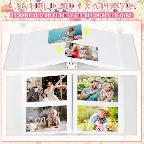 Dunzoom Wildflower Photo Album Mother's Day Souvenirs Gifts 200 Pcs 4 x 6 Inch Leather Floral Botanical Design Memory Book for Women Couples Wedding Anniversary Hardcover Scrapbook Album - style: Wildflowers