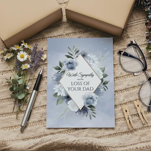 Sympathy Card for Loss of Dad Blue Floral Design with Printed Verse