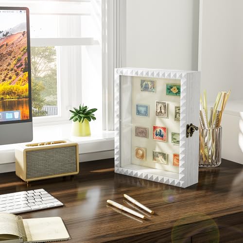 SZQINJI Shadow Box Frame 8x10 Deep Diamond Shape Door Display Cases, White - color: White, size: 8x10