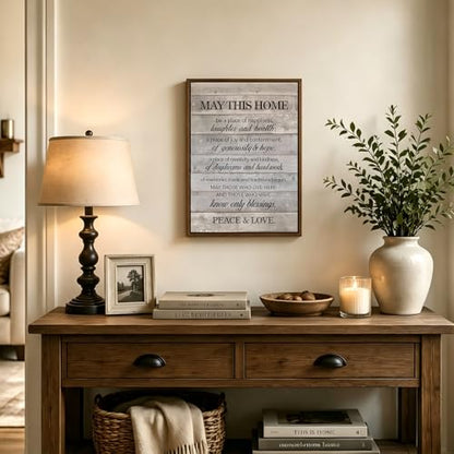 Framed Inspirational Wall Art May This Home Be a Place of Happiness Quote Wall Decor New Home Poster House Warming Gifts for Bedroom Living Room Word Artwork 8x10 Inch - size: 8"L x 10"W
