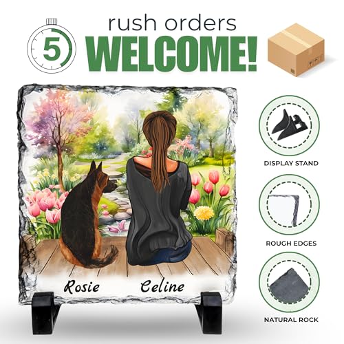 Personalized Photo Rock Slate Frame - 1 Dog Mom - Square Shape | Custom Stone Plaque Picture Frame, Dog Lovers Gift for Women, Gifts for Mom, Birthday, Christmas, Mother’s Day - color: Mom-1Dog-Slate