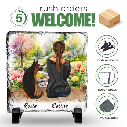 Personalized Photo Rock Slate Frame - 1 Dog Mom - Square Shape | Custom Stone Plaque Picture Frame, Dog Lovers Gift for Women, Gifts for Mom, Birthday, Christmas, Mother’s Day - color: Mom-1Dog-Slate