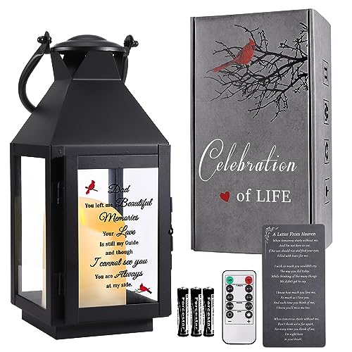 Memorial Lantern for Loss of Dad, Sympathy Gift with Flickering LED Candle & Remote Timer, UV Printed Bereavement Keepsake, Father Remembrance Funeral Gift - color: Dad You left me Beautiful memories
