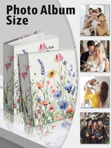Photo Album 4x6, Small Picture Book Botanical Wild Flowers | 56 Pockets Mini Cute, Postcard Vacation Travel Wedding Graduation, PU Leather Family Grandma Child Mom Gift, Personalized - color: Botanical Wild Flower