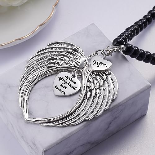 Memorial Car Charm Angel Wings, Memorial Gifts for Loss of Mother, Sympathy Gifts for Loss of Loved One in Heaven, in Memory of Mom Rear View Mirror Car Charm Hanger, Remembrance - style: Mom