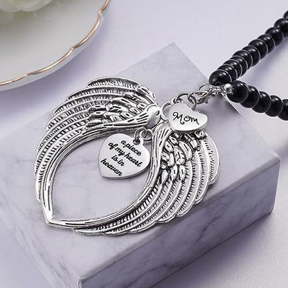 Memorial Car Charm Angel Wings, Memorial Gifts for Loss of Mother, Sympathy Gifts for Loss of Loved One in Heaven, in Memory of Mom Rear View Mirror Car Charm Hanger, Remembrance - style: Mom