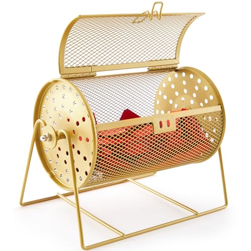 Teenyyou Raffle Drum Holds 600 Tickets, Metal Ticket Wheel Spinner with Stand, Raffle Tickets Cage for Games Events, Parties, School Drawings(Integrated Rotary,Gold,7.09" X 4.72", Small) - color: Gold, size: 7.09" X 4.72", Small, style: Integrated Rotary