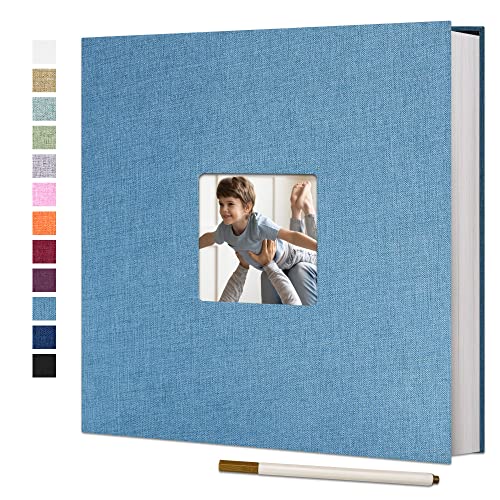 Vienrose Self Adhesive Photo Album with Window 11x10.6 60 Pages Skyblue | Linen Cover, Scrapbook, Fits 4X6 8X10 Pictures, Metallic Pen Included, Diy - color: Skyblue, size: 11"x10.6" 60Pages
