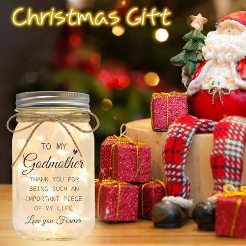 Godmother Gift from Godchild for Godmothers - Mason Jar Night Light | Proposal Gift Mothers Day Birthday Christmas Promoted to Godmother Gifts - color: Godmother