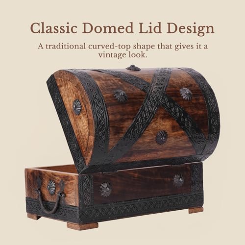 Ajuny Wooden Pirate Treasure Chest Jewelry Box Keepsake Organizer with Lock
