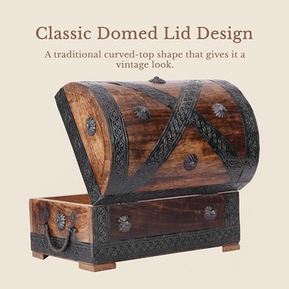 Ajuny Wooden Pirate Treasure Chest Jewelry Box Keepsake Organizer with Lock
