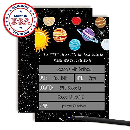 Outer Space Birthday Invitations - Space Invites for Kids, 20 5x7 Fill In Cards with Twenty White Envelopes for Your Galaxy Outer Space Birthday by AmandaCreation - style: Galaxy
