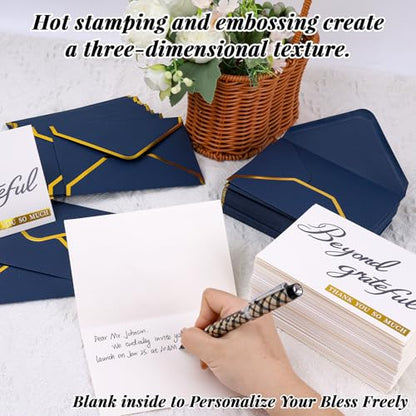 200 Pcs Beyond Grateful Thank You Cards with Envelopes Bulk Navy Thank you Notes with Gold Foil Letterpress 4x6 Inches Blank Note Cards for Business Graduation Wedding Baby Shower Funeral - color: Navy