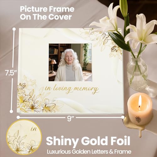 Funeral Guest Book, in Loving Memory Sign in Book with Photo Slot - color: Beige Photo