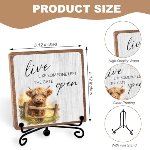 Highland Cow Wooden Sign Gift, Funny Rural Farmhouse Inspirational Decor | Rustic Desk Tabletop, Positive Quotes Decor for Home Office Bedroom, Faith Plaques for Women Men Friend - style: Highland 01