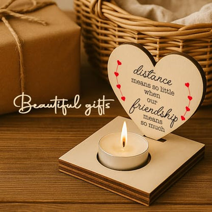 Heart Shaped Wooden Tealight Candle Holder, Long Distance Friendship Gift, Inspirational Quote Candle Holder for Best Friend, Birthday, Christmas, Farewell Candlestick Holders SLZ17 - color: I Was Strong