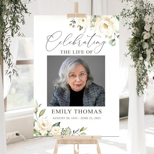 Custom Greenery Celebration of Life Welcome Sign with Photo for Funeral - color: Sign 18