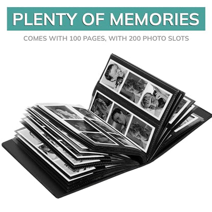 pbf Photo Booth Album | 2x6 Photo Album w/Picture Sleeves | 2x6 Strips Memory Book | Photo Strip Album | Wedding Photo Album for Photo Booth Pictures | 100 Pages, Holds 200 Photos (Black, 1-Pack) - color: Black