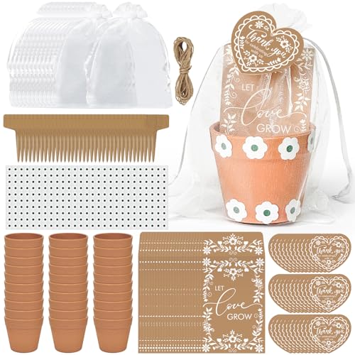 Cinrobiye 50 Sets Flower Wedding Favors Bulk, Rustic Floral Favor Kits with Mini Flower Pots, Seed Packet Bags (Seed Not Included), Boho Bridal Shower & Garden Wedding Guest Gifts, Party Souvenirs & Decor - color: Daisy