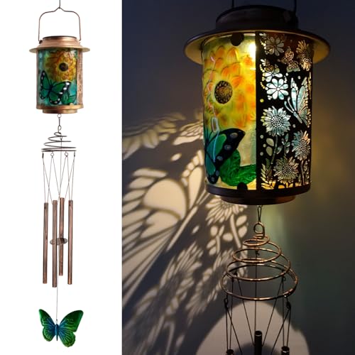 Butterfly Solar Wind Chimes, Sympathy Gifts Memorial Windchimes Deep Tone | Butterfly Garden Decor, Sympathy Windchimes Outdoor Solar Powered Holiday Garden Décorations, Gifts for Women, Mom, Grandma - color: Butterfly