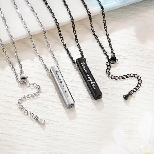 abooxiu Urn Necklace for Human Ashes Cremation Jewelry for Ashes Stainless Steel Keepsake Ashes Necklace Memorial Urn Jewelry Pendant for Women Men - Forever in my heart - style: Silver&Black-engraving
