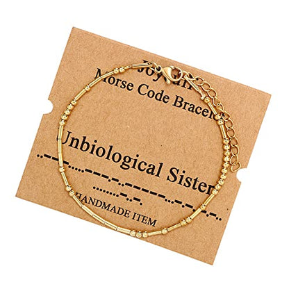 Best Friend Birthday Gifts Morse Code Bracelets For Women Mothers Day Birthday Christmas Gifts For Sister Daughter Grandmother Stainless Steel Jewelry Friendships Inspirational Gifts For Women - style: Gold: Unbiological Sister