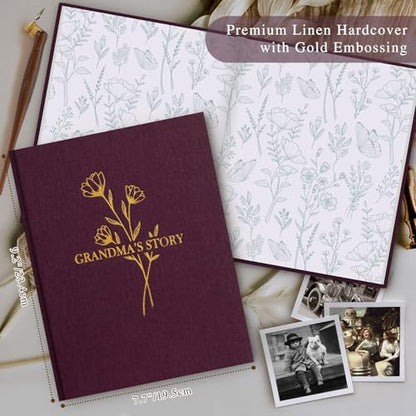 Lanpn Grandma Life Story Book Journal with 260+ Prompts, Linen Hardcover Grandmother Guided Journal Memory Keepsake Book to Fill Out, Birthday Mother's Day Christmas Gift for Grandmas, Purple - color: Purple