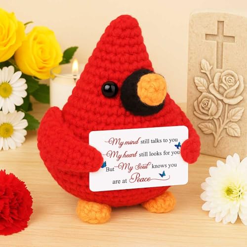 Cardinal Gifts for Women – My Mind Still Talks to You Handmade Crochet Cardinal, Memorial and Sympathy Gifts for Loss of Loved One, Bereavement Christmas Stocking Stuffers for Adults