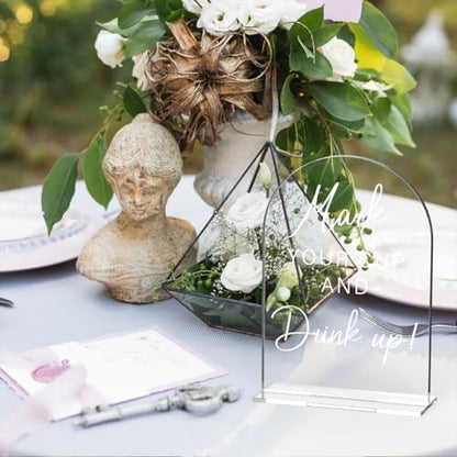Acrylic Wedding Sign Wedding Signs for Ceremony Mark Your Cup and Drink Sign for Wedding, Modern Calligraphy Arch Acrylic Table Top Sign for Wedding Reception and Event Party Table - color: Mark Your Cup and Drink
