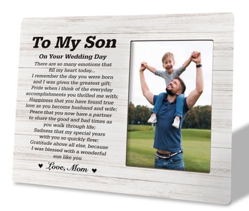 HiLus Gifts for Sons On Wedding Day, Wooden Picture Frame Gifts, Sons Photo Frame Gift, Touching Mother to Son Poem, Son Wedding Gift from Mom, There are So Many Emotions That Fill My Heart Today... - color: SonGift15