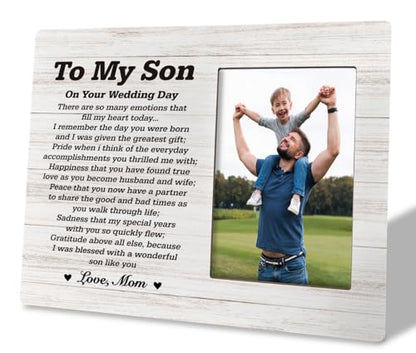 HiLus Gifts for Sons On Wedding Day, Wooden Picture Frame Gifts, Sons Photo Frame Gift, Touching Mother to Son Poem, Son Wedding Gift from Mom, There are So Many Emotions That Fill My Heart Today... - color: SonGift15