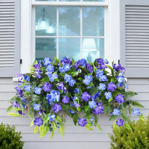 Hommyea Artificial Flowers for Outdoor, 2 PSC UV Resistant Fake Plants - color: Deep&light Blue