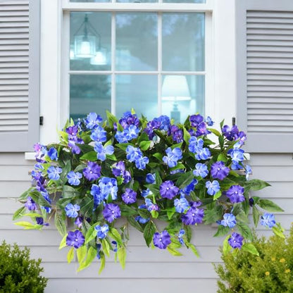 Hommyea Artificial Flowers for Outdoor, 2 PSC UV Resistant Fake Plants - color: Deep&light Blue