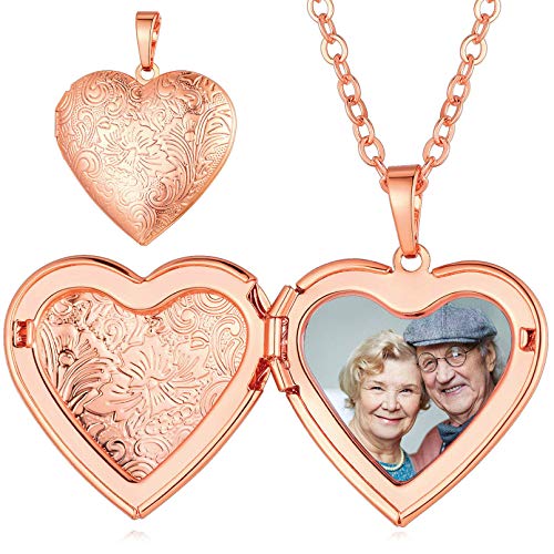 Custom4U Personalized Heart Locket Necklace with Pictures,Sunflower/Angel Wings/Heart Shaped Lockets Custom Photo,Gold/Rose Gold/White Lockets That Holds Picture,Customized Memorial Jewelry for Women - color: A-Heart-Rose Gold(Locket + Photo)