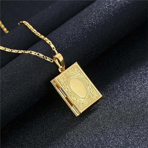 Gold Plated Photo Book Necklace for Husband Wife Exquisite Fashion In Memory Pendant Necklace Couple Best Friend Father Mother Jewelry Gift - color: Gold