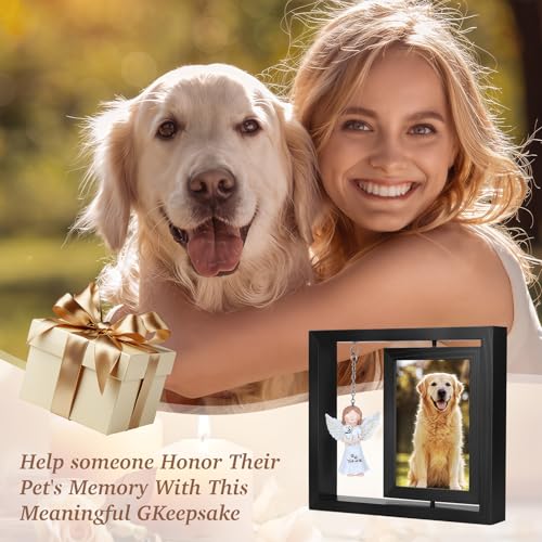 Rotating Wooden Picture Frame with Resin Angel for Loss of Dogs | Holds 4x6 Photo, Black Loss of Dogs Cat Sympathy Gift, Pet Loss Remembrance Bereavement Keepsake, Dog Memorial Gifts - color: Black